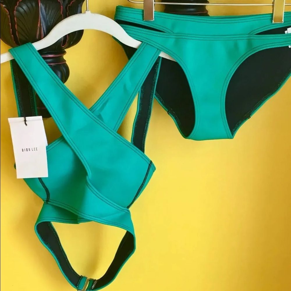 DION LEE CROSSOVER NEOPRENE “NEO VERTIGO” BIKINI, US/4 AUS/8 GREEN NWT!